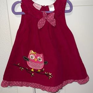 Cranberry Corduroy Owl Print Embroidered Dress/ Jumper in Size 2T EUC